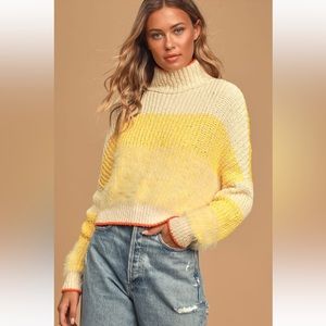 Free People Sunbrite Yellow Multi Knit Turtleneck Sweater